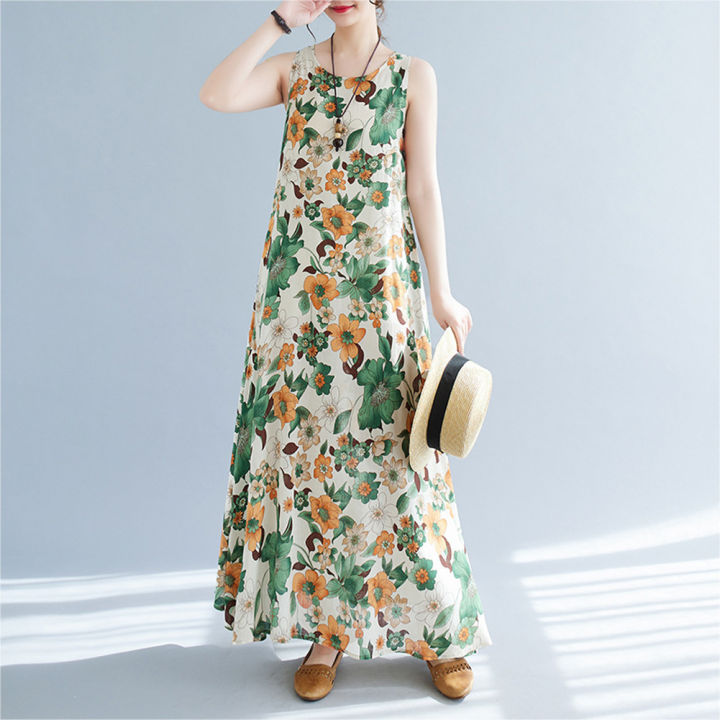 Yfashion%20Summer%20Sleeveless%20Tank%20Dress%20For%20Women%20Cotton%20Bohemian%20Printing%20Cotton%20Linen%20Long%20Skirt%20Loose%20Casual%20Dress%20-%20Image%204
