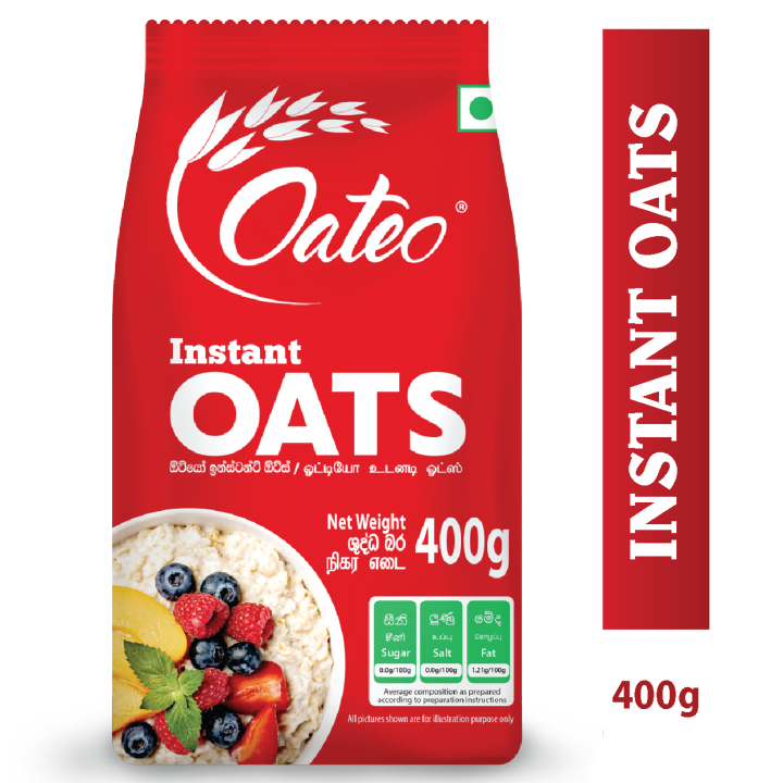 Oateo Instant Oats – 400g– 100% Wholegrain– Healthy Breakfast – Cooks in 3 Minutes