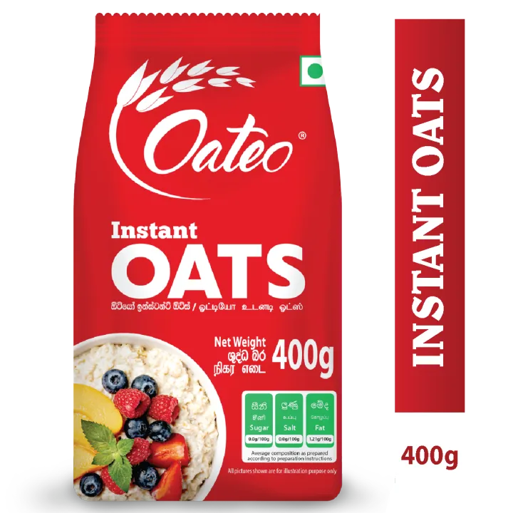 Oateo Instant Oats – 400g– 100% Wholegrain– Healthy Breakfast – Cooks in 3 Minutes