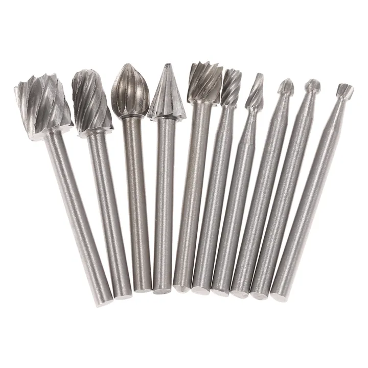 KOGEEK Electric Grinding Accessories 10pcs 3mm Shank HSS Rou-ter Bits Rotary Burr for Drill Woodworking Tool Set CNC Engraving