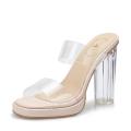 2023Summer New Outdoor Transparent Ankle-Strap High Heel Slippers Women's Platform Crystal Thick Heel Small Size Sandals. 