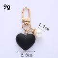 Matte Black White Heart Pendant Keychain Romantic Pearl Tag Key Ring Accessories Cute Bag Hanging Ornaments Car Trinket Keyring. 