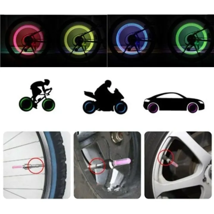 2 PCS Bicycle Valve Light Dust Cup Lights Bike Car Rim Lights Cycle Tyre Light With Batteries Bicycle Accessories Cycle Parts Equipment
