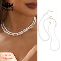 Carat Multi-layered Necklace Double-layer Faux Pearl Choker Necklace Set for Women Elegant Party Prom Jewelry with Lobster Clip Closure Stackable Design for Brides Solid Color Neck Accessories Prom Necklace. 