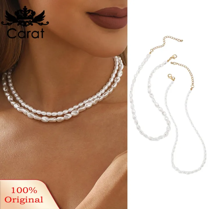 Carat%20Multi-layered%20Necklace%20Double-layer%20Faux%20Pearl%20Choker%20Necklace%20Set%20for%20Women%20Elegant%20Party%20Prom%20Jewelry%20with%20Lobster%20Clip%20Closure%20Stackable%20Design%20for%20Brides%20Solid%20Color%20Neck%20Accessories%20Prom%20Necklace%20-%20Image%204