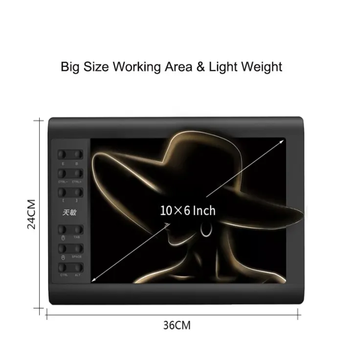 10moons G10 10*6 Inches Graphic Drawing Tablet with 8192 Levels Passive Pen Android Supported 12 Express Keys and 10 Media Keys