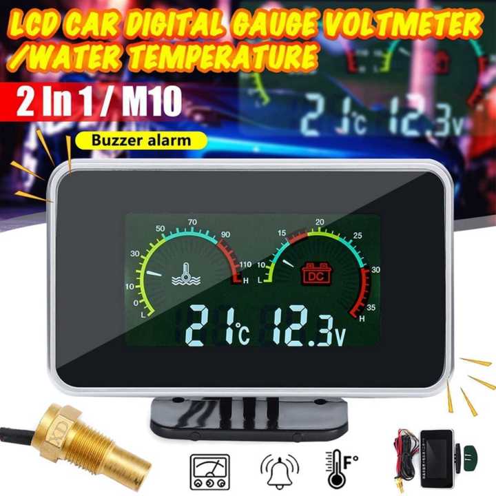 Best2 In 1 Car Lcd Digital Gauge Voltage Pressure Water Temperature Meter  Buzzer Alarm M10 | Daraz.lk