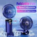 5 in 1 Desktop Fan Portable Foldable Handheld Fan USB Fans with Smart Led Digital Display Quiet Small Desk Fan with Speed Settings Personal Rechargeable Hanging Fan For Office Outdoor Sport Home Traveling TM. 