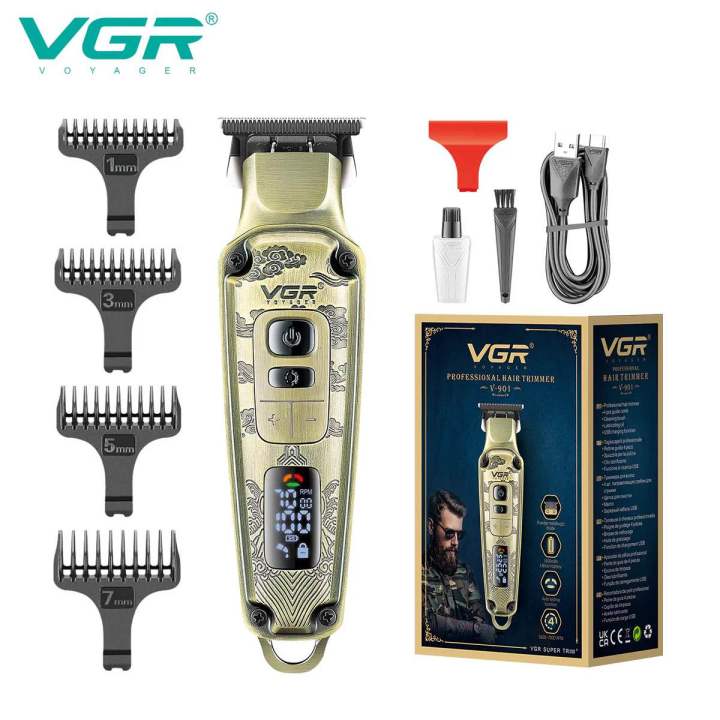 VGR Rechargeable Professional Hair Clipper and Trimmer LED Display 150 Min Runtime 4 Length