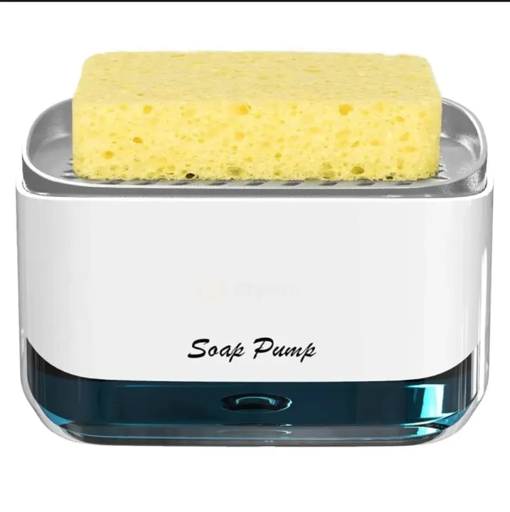 Soap Pump 2 in 1 Dispenser with Sponge Holder Kitchen Manual Press Liquid Detergent Dispenser Container Household Cleaning Tool with Free Sponge