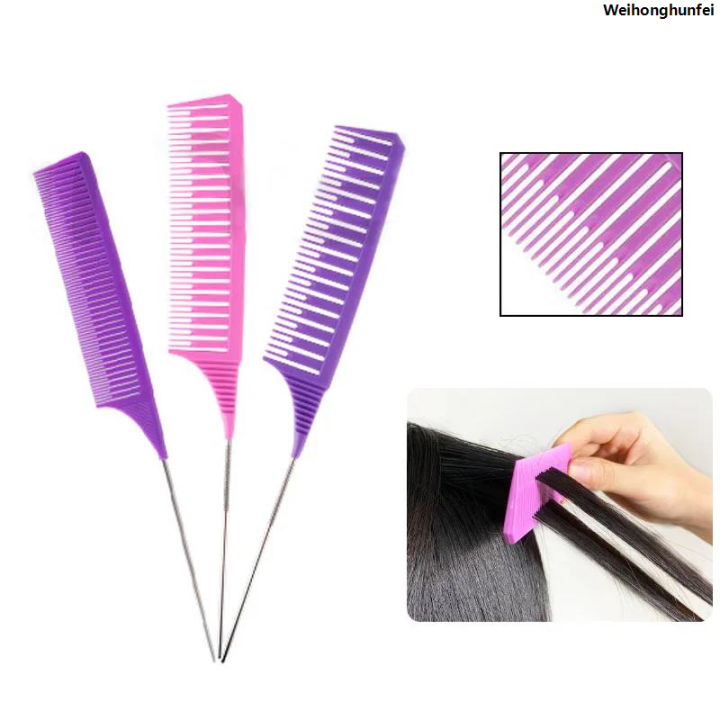 WeihonghunfeiLuxury 3pcs Hairbrush Hair Styling Combs Tailed Comb Set Coloring Dyeing Comb Salon Tool Sectioning Highlighting Weaving Cutting Comb