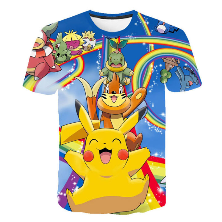 Pokemon Pikachu Mewtwo 3D Summer Fashion Cartoon T-shirt Anime Pokémon Hip-Hop Casual Children Short Sleeves Boys And Girls
