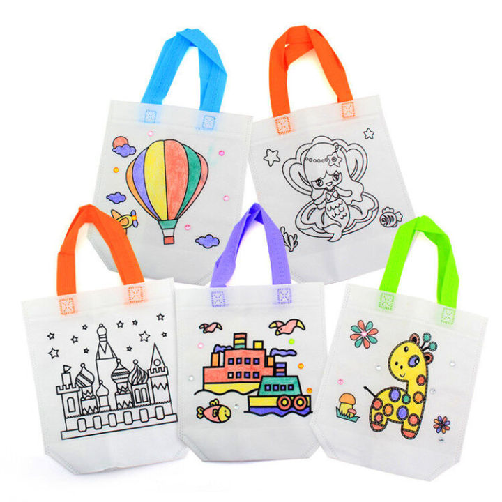 Kids DIY Colorful Painting Kindergarten Graffiti Creative Drawing Eco Bag