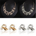 Pearls Crystal Tree Leaves Necklace Earring  Elegant Ladies Luxury Jewelry Set. 