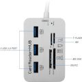 USB 3.0/3.1 Hub With Card Reader, USB 3.0 HUB USB Splitter USB Adapter USB HUB 7 IN 1 Card Reader  USB 3.0 2.0 to 3 Ports USB HUB Support MS SD M2 TF Card Reader for U Disk PC Laptop Mouse Keyboard. 