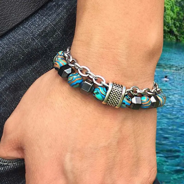 Malachite Beads Bracelets Chain Punk Yoga Chakra Beaded Bracelets for Men Women Fashion Jewelry