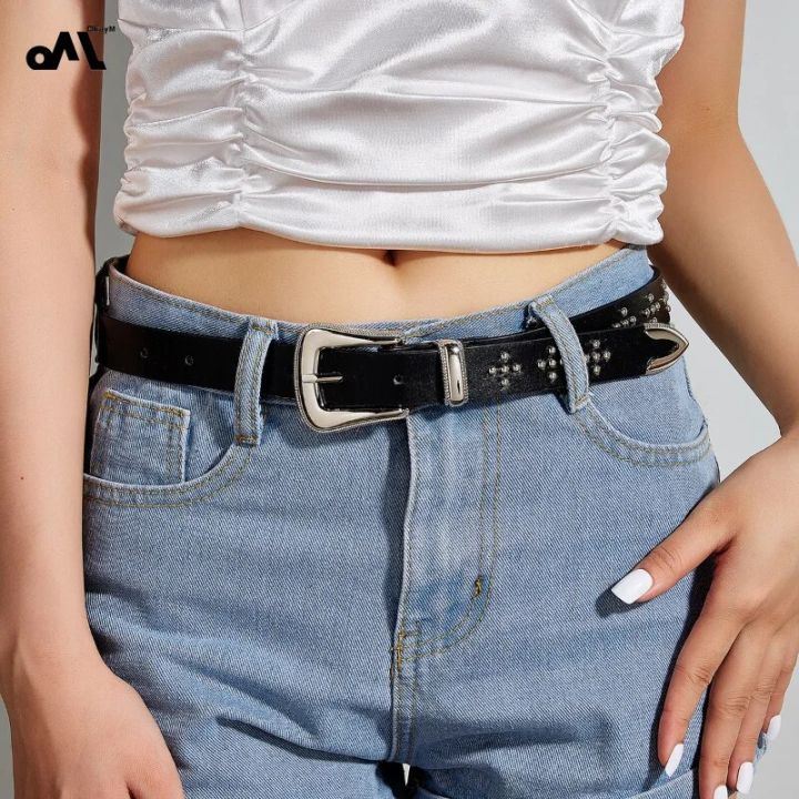 OkayM Waist Belt With Studs For Cowboy Cowgirl With Metal Buckle Vintage Belt Hot Girl WaistChain Studded Oversize