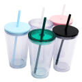 16oz Double Layer Plastic Straw Cup Borderless Creative Portable Carrying Cup. 