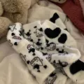 Autumn and Winter Fleece-lined Mink Fur Socks Women's Warm Thickened Cow Spot Home Cute Girl Room Socks Maternity Socks. 