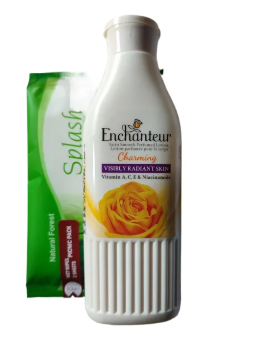 Enchanteur Body lotion 100ml  - Charming + Free gift splash picnic wet tissue pack