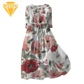 Bohemian Style Dress Bohemian Style Floral Print Midi Dress with Lace-up Strap Fashion Trend Women Lapel Dress. 