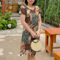 【ThinkWay】 Women Summer Short Sleeve Round-Neck Graphic Print Elegant Casual Dresses #12. 