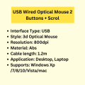 USB Wired Optical Mouse 2 Buttons + Scrol. 