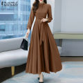 ZANZEA Women Long Sleeve Party Evening Prom Dress A-Line Plain Tunic Maxi Dresses. 