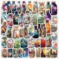 Cartoon Stickers 50pcs Cute Cartoon Glass Bottle Stickers Waterproof Vinyl Art Decals for Skateboards Luggage Laptop Water Cup Refrigerator Various World in Bottle Graffiti Designs Scrapbook Stickers. 