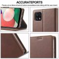 Luxury Leather Flip Pouch Cover For Samsung galaxy A14 5G/A14 4G/A13 4G/M31/A32 4G/A53 5G/A02/M02/A04E/A04S/A03S/A04/A03/A03 CORE/A02S/M02S/M21 - (Brown). 