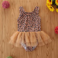 Yfashion Girls Cotton Sleeveless Swimwear Trendy Leopard Printing One-piece Mesh Skirt Breathable Swimsuit For 6m-5y Children. 