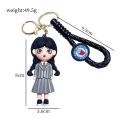 【HOT】 Horror Wednesday Addams Silicone Keychain Toy Thing Hand Home Decor Keychain Doll Schoolbag Pendant Halloween Toy Costume Props. 