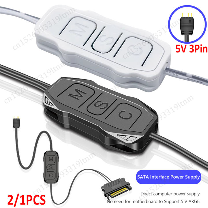 2/1pcs Argb Controller 5v 3pin To Sata Power Supply Mini Rgb Controller Cable For Pc Computer Case Cooling Fan Led Strip