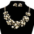 Pearls Crystal Tree Leaves Necklace Earring  Elegant Ladies Luxury Jewelry Set. 