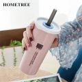 HOMETREE 450ml Water Cup With Straw Cola Coffee Cups Wheat Straw Plastic Hehy Drink Bottle Multi-Functional Bouble Lid H177. 