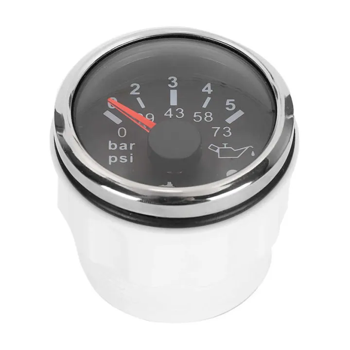 Oil Pressure Gauge 52MM/2in IP67 0-5BAR 0-73PSI Meter with Smart Alarm for Cars/Yachts/Boats
