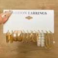 6 PC Elegant and Versatile: Ladies Round Geometry Pearl Earrings - Perfect for Adding Sophistication to Your Outfits. 
