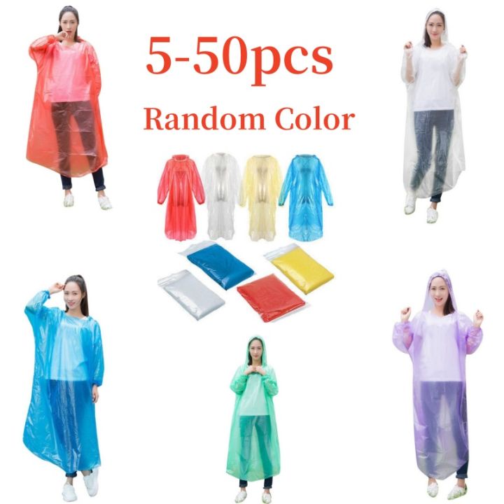 【HOT】 5-50Pcs Disposable Rain Ponchos Raincoat With Hood Adults Emergency Waterproof Raincoat For Camping Hiking Sport Outdoors