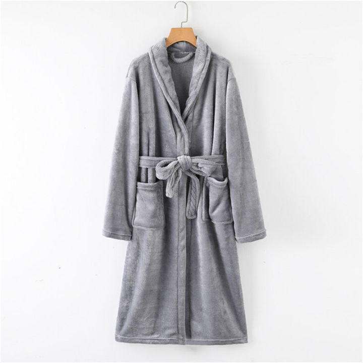 Warm Autumn Winter Coral Fleece Couple Night Gown Men'S Flannel Bathrobe Thicken Women'S Sleepwear Plus Velvet Kimono Robe