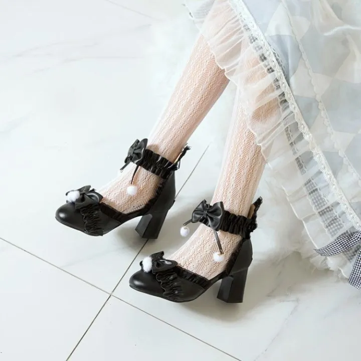 Student%20High%20Heels%20Princess%20Super%20High%20Heel%20Sandals%20Genuine%20Leather%20Performance%20Shoes%20Lolita%20Shoes%20Girl's%20Heart%20Lace%20Korean%20Style%20-%20Image%203