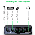 BOMGE USB Audio Interface(24 bit/192 kHz) with XLR, phantom power , Direct Monitoring , Loopback for PC Recording, Streaming,Guitarist, Vocalist,and Podcasting. 