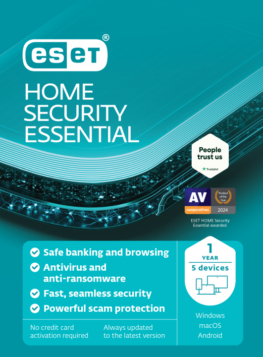 ESET| Home Security Essential | 5 User | 1 Year | Email Delivery