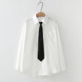 GIDYQ Women White Jk Shirts Long Sleeve Fall Student Shirts Casual Button Up Japan Black Tie Preppy Style Girls Tops New. 
