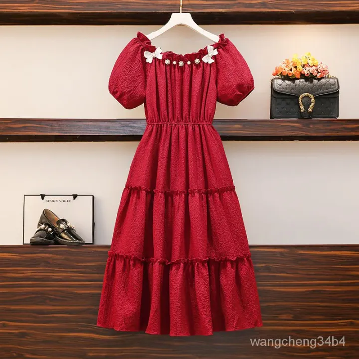 plus%20Size%20Women's%20Clothing%202024%20Summer%20New%20Style%20French%20Tea%20Break%20Butterfly%20Design%20Pearl%20Cake%20Dress%20for%20Fat%20Girls%20-%20Image%205
