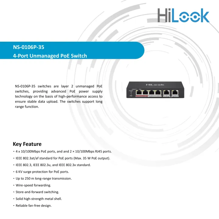 HiLook%20by%20HIKVISION%204%20Port%20Fast%20Ethernet%20Unmanaged%20POE%20Switch%20-%20NS-0106P-35%20-%20Image%202
