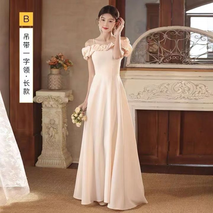 Bridesmaid Dress 2024 New Summer Champagne Satin Sisters Group Dress Women's Daily Style High Sense Niche