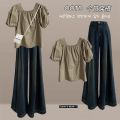 Plus Size Summer Match a Set of Women's Fat mm Fashion Square Collar Covering Belly Thin Shirt All-Match Wide Leg Pants Two-Piece Set. 