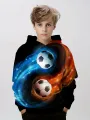Fashion football 3D print boys casual pullover hooded long sleeve sweatshirt for spring fall kids hoodie tops Outdoor. 