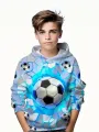 Fashion football 3D print boys casual pullover hooded long sleeve sweatshirt for spring fall kids hoodie tops Outdoor. 
