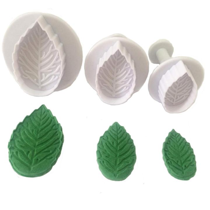 Rose Leaf Cutter : 3-piece Plastic Veined Rose Leaf Plunger Cutter Set Fondant Embossing Tool for Cupcake Topper Cake Decorating Color White